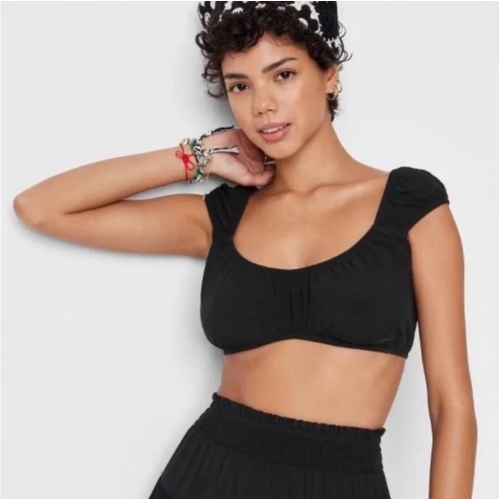 Wild Fable Cap Sleeve Tiny Black Crop Top